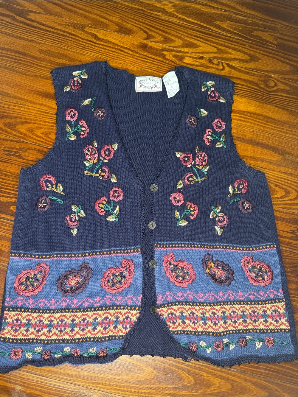 Erika Navy Blue Floral Embroidered Sweater Vest